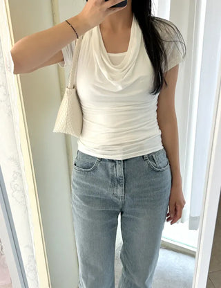 Drape Halterneck Sleeveless T-shirt Short Sleeve Set