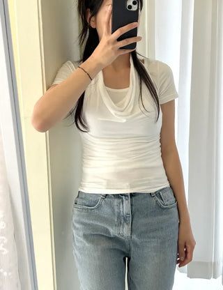 Drape Halterneck Sleeveless T-shirt Short Sleeve Set