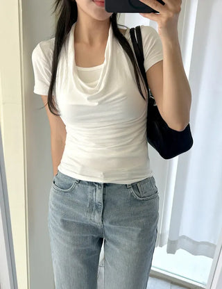 Drape Halterneck Sleeveless T-shirt Short Sleeve Set