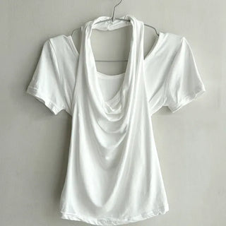 Drape Halterneck Sleeveless T-shirt Short Sleeve Set