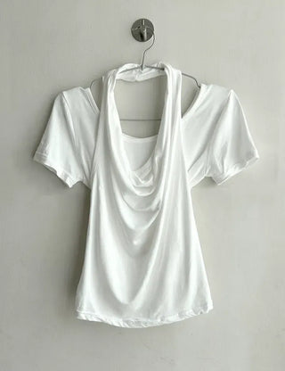 Drape Halterneck Sleeveless T-shirt Short Sleeve Set