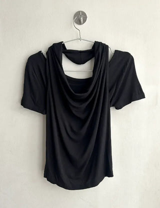 Drape Halterneck Sleeveless T-shirt Short Sleeve Set