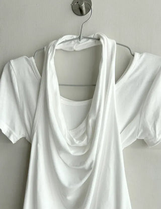 Drape Halterneck Sleeveless T-shirt Short Sleeve Set