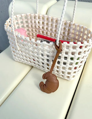 Croissant bag charm leather keyring