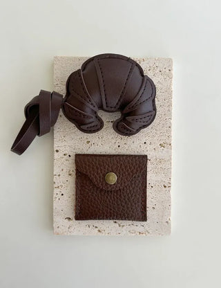 Croissant bag charm leather keyring