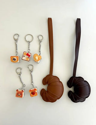 Croissant bag charm leather keyring