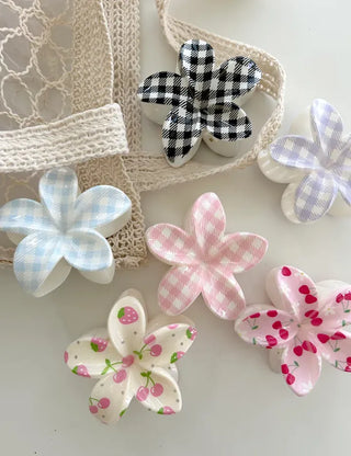 Resort flower hairpin, plaid claw clip, summer updo hairpin