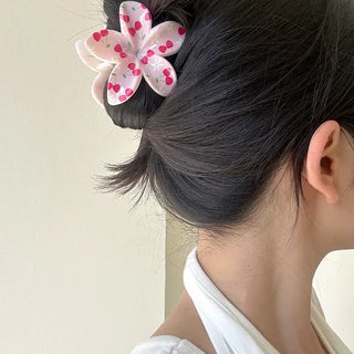 Resort flower hairpin, plaid claw clip, summer updo hairpin
