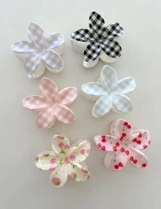 Resort flower hairpin, plaid claw clip, summer updo hairpin