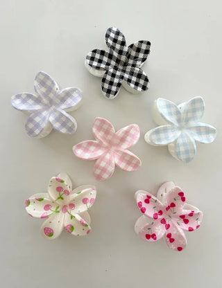 Resort flower hairpin, plaid claw clip, summer updo hairpin