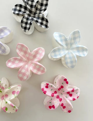 Resort flower hairpin, plaid claw clip, summer updo hairpin