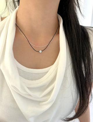 925 Silver Four-Leaf Clover String Necklace Layered Chain