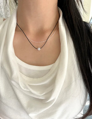 925 Silver Four-Leaf Clover String Necklace Layered Chain