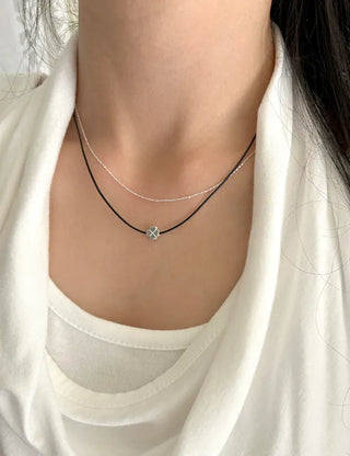 925 Silver Four-Leaf Clover String Necklace Layered Chain