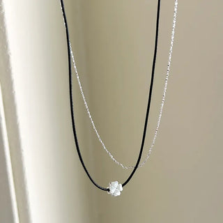 925 Silver Four-Leaf Clover String Necklace Layered Chain