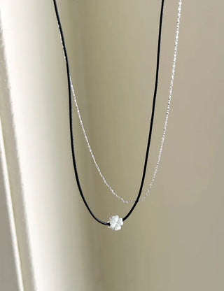 925 Silver Four-Leaf Clover String Necklace Layered Chain