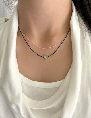 925 Silver Four-Leaf Clover String Necklace Layered Chain