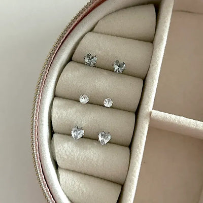 Set of 3 Surgical Steel Mini Heart Cubic Simple Earrings