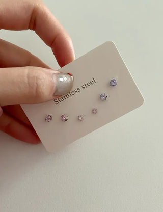 Set of 3 Surgical Steel Mini Heart Cubic Simple Earrings