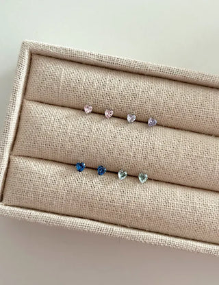 Set of 3 Surgical Steel Mini Heart Cubic Simple Earrings