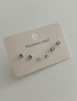 Set of 3 Surgical Steel Mini Heart Cubic Simple Earrings