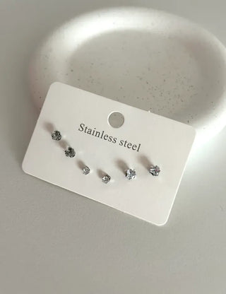 Set of 3 Surgical Steel Mini Heart Cubic Simple Earrings