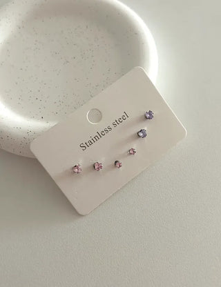 Set of 3 Surgical Steel Mini Heart Cubic Simple Earrings