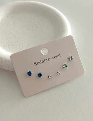 Set of 3 Surgical Steel Mini Heart Cubic Simple Earrings
