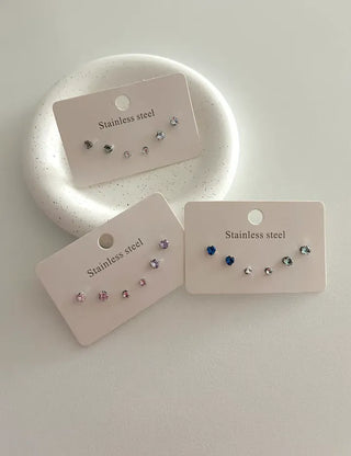 Set of 3 Surgical Steel Mini Heart Cubic Simple Earrings