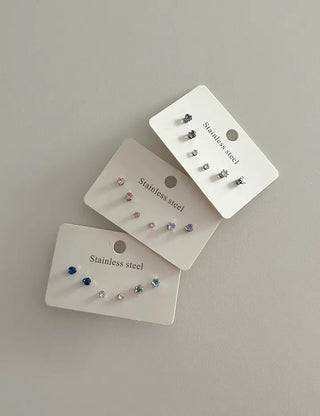 Set of 3 Surgical Steel Mini Heart Cubic Simple Earrings