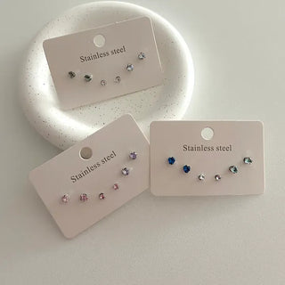 Set of 3 Surgical Steel Mini Heart Cubic Simple Earrings