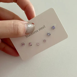 Set of 3 Surgical Steel Mini Heart Cubic Simple Earrings
