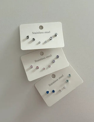 Set of 3 Surgical Steel Mini Heart Cubic Simple Earrings