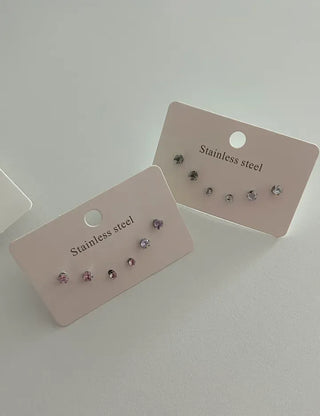 Set of 3 Surgical Steel Mini Heart Cubic Simple Earrings