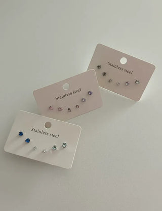 Set of 3 Surgical Steel Mini Heart Cubic Simple Earrings