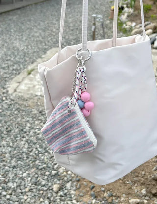 Terry Pouch Mini Striped Coin Purse Keyring