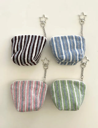 Terry Pouch Mini Striped Coin Purse Keyring