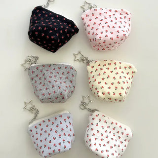Cherry Pouch Mini Fabric Coin Purse Keyring