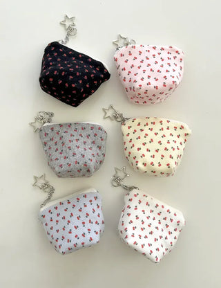 Cherry Pouch Mini Fabric Coin Purse Keyring