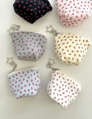 Cherry Pouch Mini Fabric Coin Purse Keyring