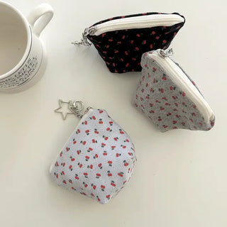 Cherry Pouch Mini Fabric Coin Purse Keyring