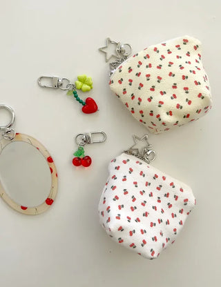 Cherry Pouch Mini Fabric Coin Purse Keyring
