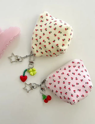 Cherry Pouch Mini Fabric Coin Purse Keyring