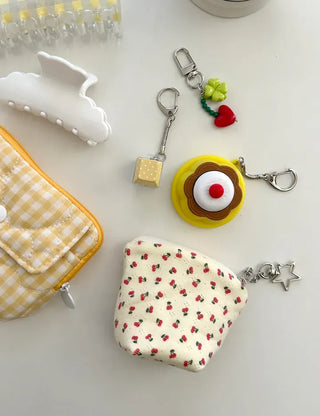 Cherry Pouch Mini Fabric Coin Purse Keyring