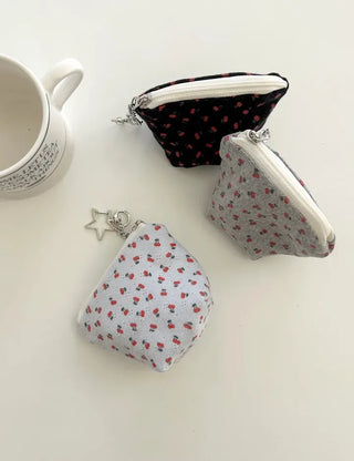Cherry Pouch Mini Fabric Coin Purse Keyring