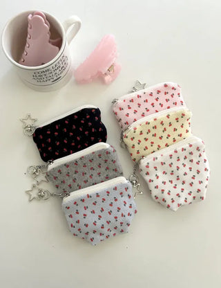 Cherry Pouch Mini Fabric Coin Purse Keyring