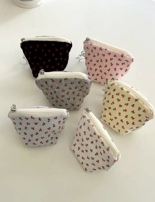 Cherry Pouch Mini Fabric Coin Purse Keyring