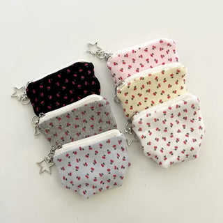 Cherry Pouch Mini Fabric Coin Purse Keyring