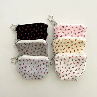 Cherry Pouch Mini Fabric Coin Purse Keyring