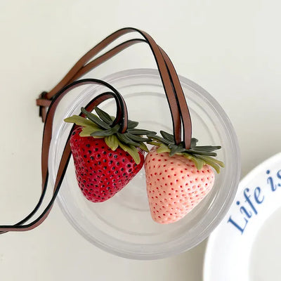 Strawberry Bag Charm Leather Keyring